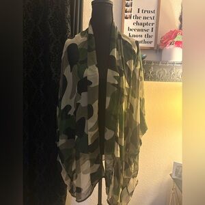 Camo Sheer Kimono Cover-Up | One Size | Lightweight Open Front
